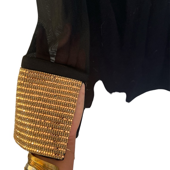 NWOT FASHION NOVA TULE AND GOLD RHINESTONES CUFFS BODY WRAP SIZE M - Picture 2 of 5